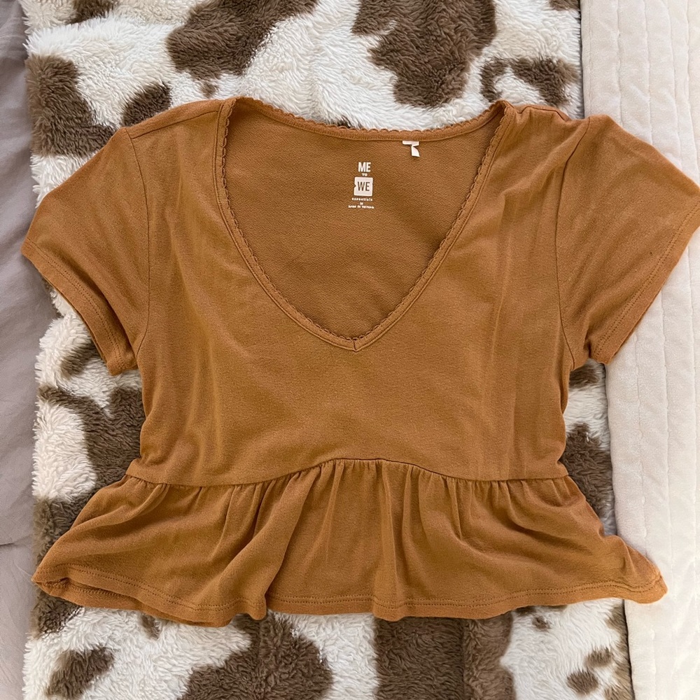 camel color crop peplum top